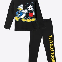 YK Disney Boys Mickey Mouse Printed Round Neck Pure Cotton T-Shirt With Jogger-image-79