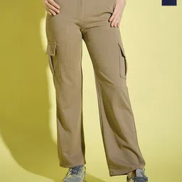 BUY NEW TREND Women Relaxed Straight Fit High-Rise Wrinkle Free Cargos Trousers-image-99