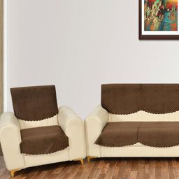 Aura Brown Checked Velvet Sofa Cover-20