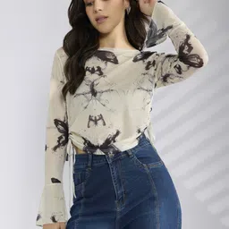 SHOWOFFFF Print Bell Sleeve Crop Top-picture-19