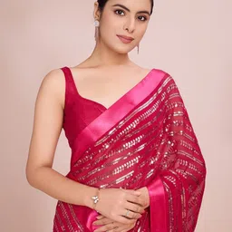 CLEMIRA Embellished Sequinned Pure Georgette Saree-15