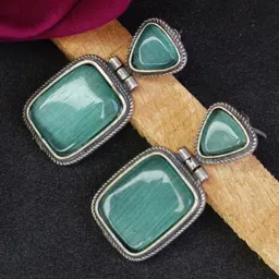 Efulgenz Silver-Plated Square Crystal Oxidised Drop Earrings-52