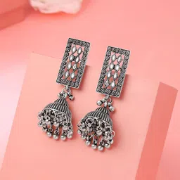 Yellow Chimes Silver Plated Contemporary Jhumkas Earrings-91