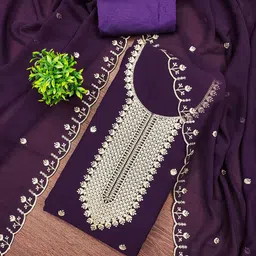 HERE&NOW Embroidered Silk Georgette Unstitched Dress Material-picture-41