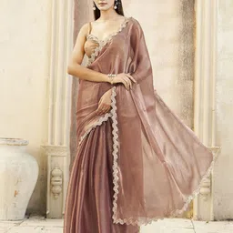 Tikhi Imli Sequinned Embellished Chiffon Saree With Unstitched Blouse Piece-14