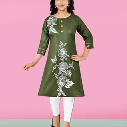 Sevgi Girls Floral Printed Round Neck Straight Kurta-19