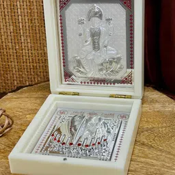 ABDESIGNS Silver Coated Goddess Laxmi With Charan Paduka-image-2