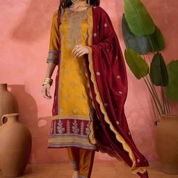 Sangria Vichitra Zari Sequence Embroidered Kurta With Trousers & Dupatta-25