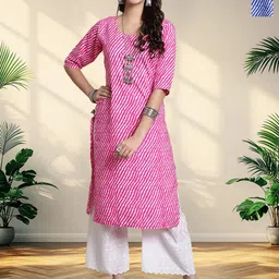 HERE&NOW Women Pack Of 2 Leheriya Printed Round Neck Straight Kurta-image-9