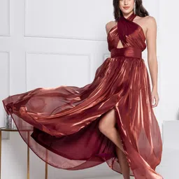 JULO Embellished Tie-Up Neck Maxi Dress-image-60
