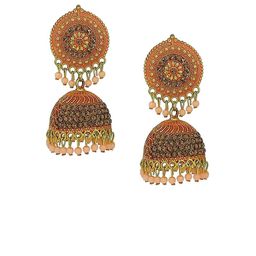Varico Artificial Stones Studded & Beaded Dome Shaped Oxidised Jhumkas-14