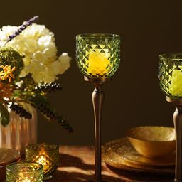 Pure Home and Living Green Diamond Cut Hurricane Glass Candle Holder-image-29