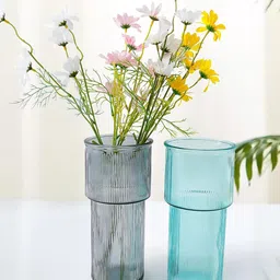 Ekhasa 2Pcs Grey & Blue Glass Flower Vases-53