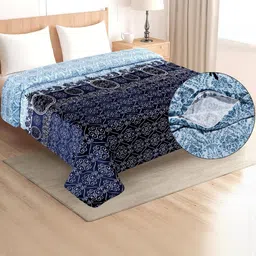 REALDREAM Blue & White Floral Mild Winter 300 GSM Single Bed Dohar-picture-12