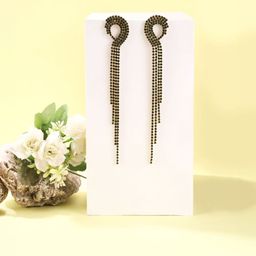 StyleCast Gold-Plated Rhinestone Studded Tasselled Contemporary Drop Earrings-image-77