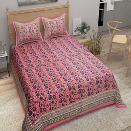 Myntra Elegant Homes Pink Floral Printed 180 TC Cotton King Bedsheet Set 2.74 m x 2.54 m-image-73