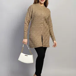 Dart Line Self Design Band Collar Cardigan-picture-25