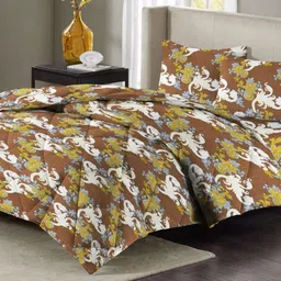 San Marino Unisex Brown & White Floral Double Queen Superfine Cotton Bedding Set-picture-8