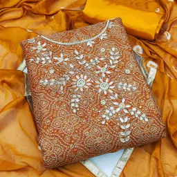HERE&NOW Floral Embellished Beads and Stones Unstitched Dress Material-image-5