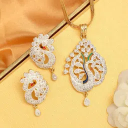 Anouk Gold Plated American Diamond Studded Pendant And Earrings-21