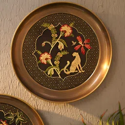 JAYPORE Brown Floral Brass Wall Plate Wall Decor-image-97
