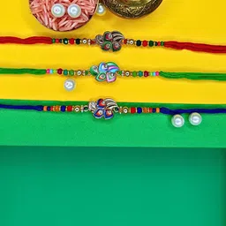 Anouk Set Of 3 Beaded Cotton Thread with AD Stones & Meenakari Designer Rakhi for Brother-83