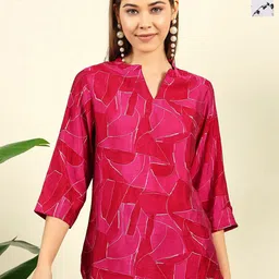 THE FAB FACTORY Women Pack of 2 Abstract Printed Mandarin Collar A-Line Regular Top-picture-5