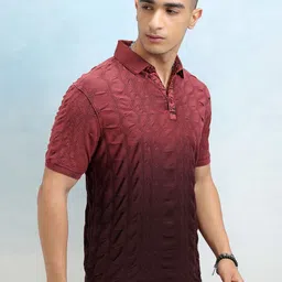 HIGHLANDER Men Self Design Polo Collar Cotton Slim Fit T-shirt-picture-18