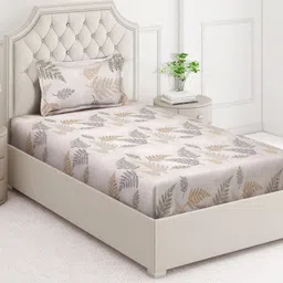 Arrabi Cream & Green Floral Printed 350 TC Single Bedsheet Set 2.15 m x 1.5 m-image-72