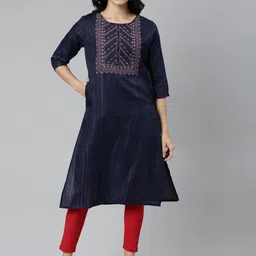 Samhitas Striped Woven Design Thread Work Cotton Straight Kurta-picture-26