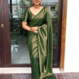 PHEASANT Woven Design Zari Banarasi Saree With Unstitched Blouse-picture-17