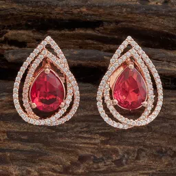 Kushal's Fashion Jewellery Rose Gold-Plated Cubic Zirconia Teardrop Shaped Studs Earrings-2