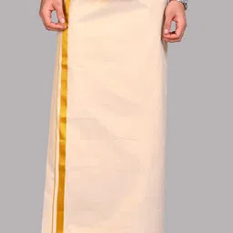 WHITE HEART Men Zari Border Dhoti-image-95