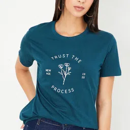 max Typography Printed Round Neck Pure Cotton T-shirt-image-4