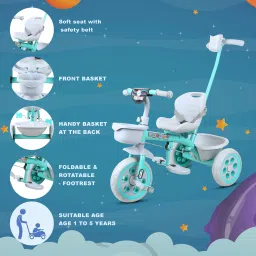 toyshoppee Premium Tricycle with Cushion Soft Seat,Storage Basket,Parental Handle R-50 TRICYCLE RECOMMENDED FOR TODDLER 1,2,3,4,5 YEAR KIDS Tricycle image 4