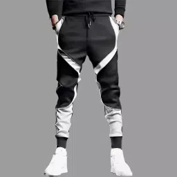 Men Colorblock Black Track Pants-image-54