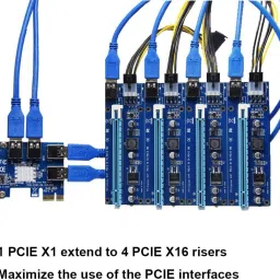 microware PCI-E Splitter 1x4 PCI Riser Card,PCIe 1 to 4 PCI-Express 16X Slots Riser Card, Network Interface Card image 2