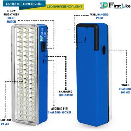 firstlike 60 High-Bright LED Light with Android Charging Support Emergency Stand 8 hrs Flood Lamp Emergency Light image 3