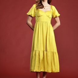 all about you Puff Sleeve A-Line Tiered Midi Dress-image-75