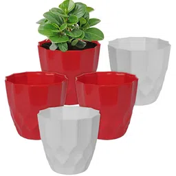Kuber Industries White 5 Pcs Textured Flower Pot-61