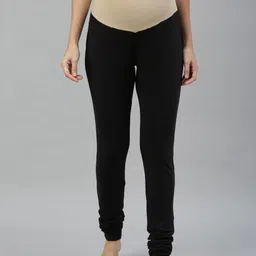 Nejo Women Black Solid Maternity Churidar With Bamboo Cotton Super Stretch Belly Band-image-81