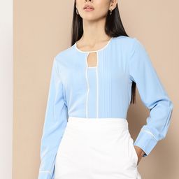 Chemistry Keyhole Neck Pleated Shirt Style Top-image-71