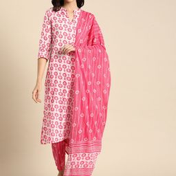Anouk Women Ethnic Motifs Printed Regular Pure Cotton Kurta with Trousers & With Dupatta-25
