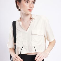 glitchez Cool Vibe Shirt Collar Boxy Cropped Top-image-95