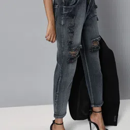SASSAFRAS Women Navy Blue Regular Fit High-Rise Highly Distressed Cropped Jeans-image-85