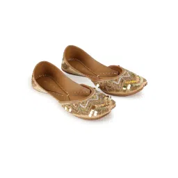 GLAM STORY Golden Flavia Moti Wedding Embellished Designer Punjabi Juttis For Women-picture-18