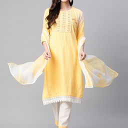 Readiprint Fashions Embroidered Thread Work Pure Cotton Kurta With Trousers & With Dupatta-picture-8