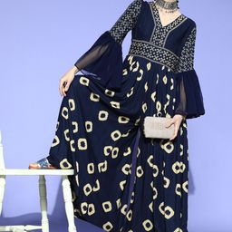kipek Women Navy Blue Printed Ethnic Jumpsuit-10