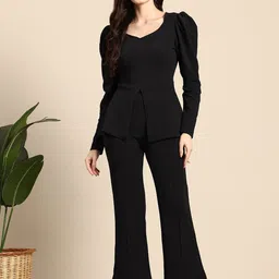 Mast & Harbour Puff Sleeves Sweetheart Neck Top With Trousers-picture-26