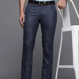 Raymond Men Checked Slim Fit Flat Front Formal Trousers-image-11